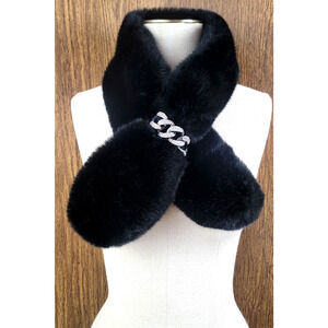 White House Black Market Faux Fur and Rhinestone Encrusted Chain Scarf OS